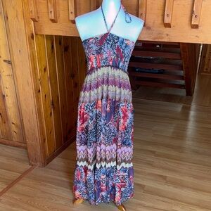 Lapis size Large L Vibrant Patterned Maxi Dress tie neck